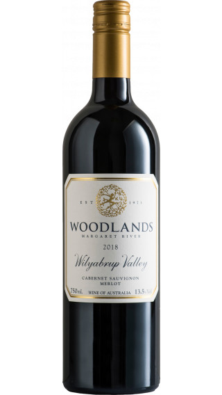 Bottle of Woodlands Wilyabrup Valley Cabernet Sauvignon Merlot 2018 wine 750 ml